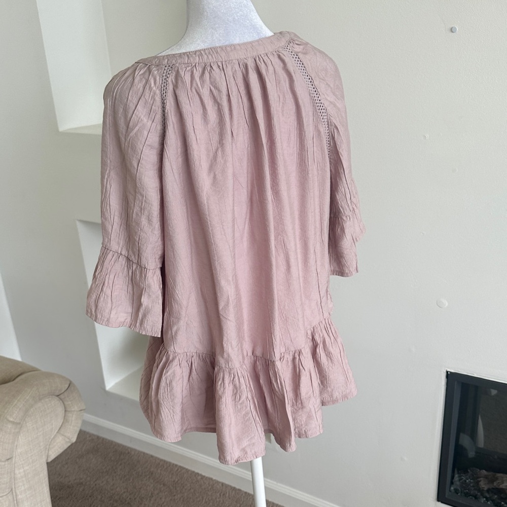 Anthropologie Dusty Pink Ruffled Peplum Blouse - Picture 4 of 9